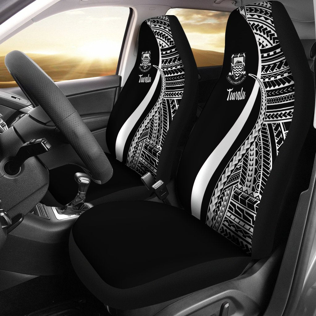 Tuvalu Car Seat Covers - White Polynesian Tentacle Tribal Pattern Universal Fit White - Polynesian Pride