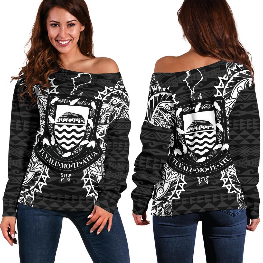 Tuvalu Polynesian Shoulder Sweater Map Black Black - Polynesian Pride