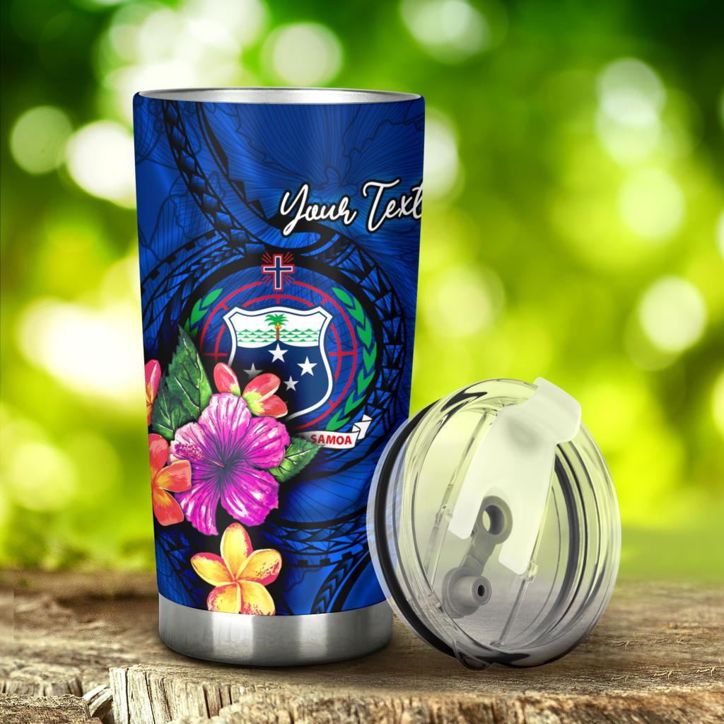 Samoa Polynesian Custom Personalised Tumbler - Floral With Seal Blue - Polynesian Pride