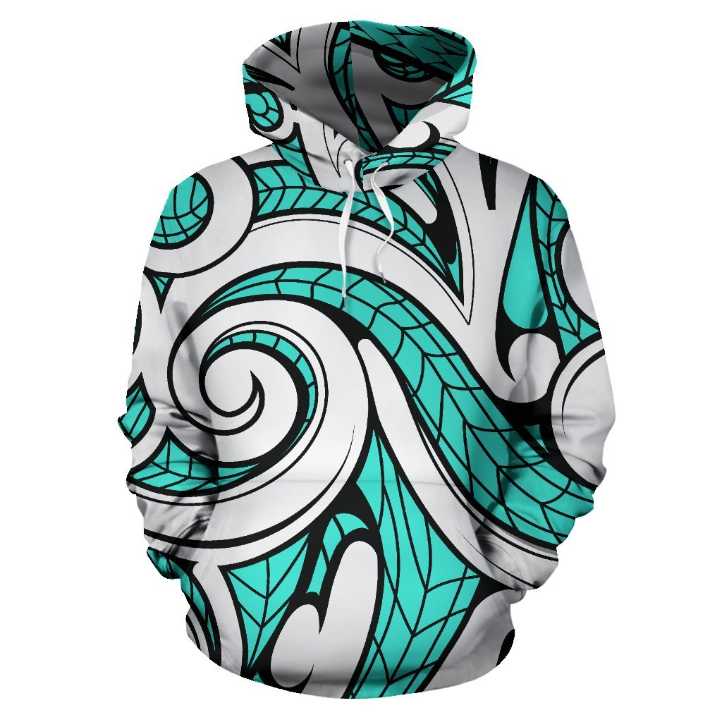 Hawaii Hoodie Polynesian Maori Ethnic Ornament Turquoise Pullover Unisex Art - Polynesian Pride