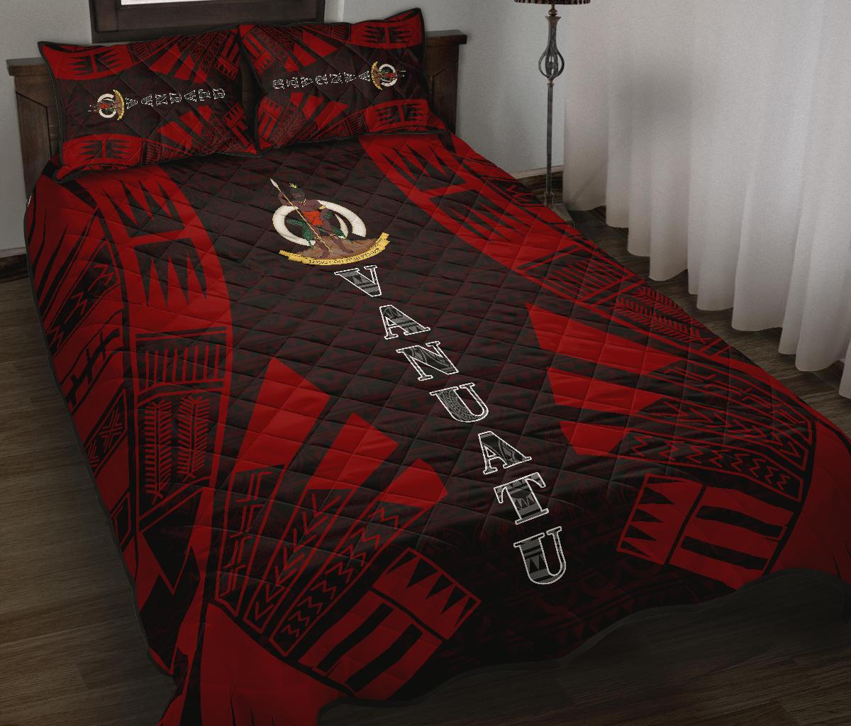 Vanuatu Quilt Bed Set - Vanuatu Coat Of Arms Red Tattoo Style - Polynesian Pride