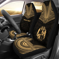 Tonga Custom Personalised Car Seat Cover - Tonga Coat Of Arms Polynesian Chief Tattoo Gold Version Universal Fit Gold - Polynesian Pride