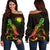 CNMI Polynesian Women's Off Shoulder Sweater - Turtle With Blooming Hibiscus Reggae Art - Polynesian Pride