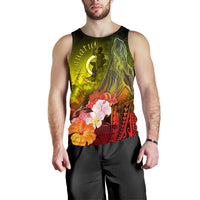 Vanuatu Men's Tank Top - Humpback Whale with Tropical Flowers (Yellow) - Polynesian Pride