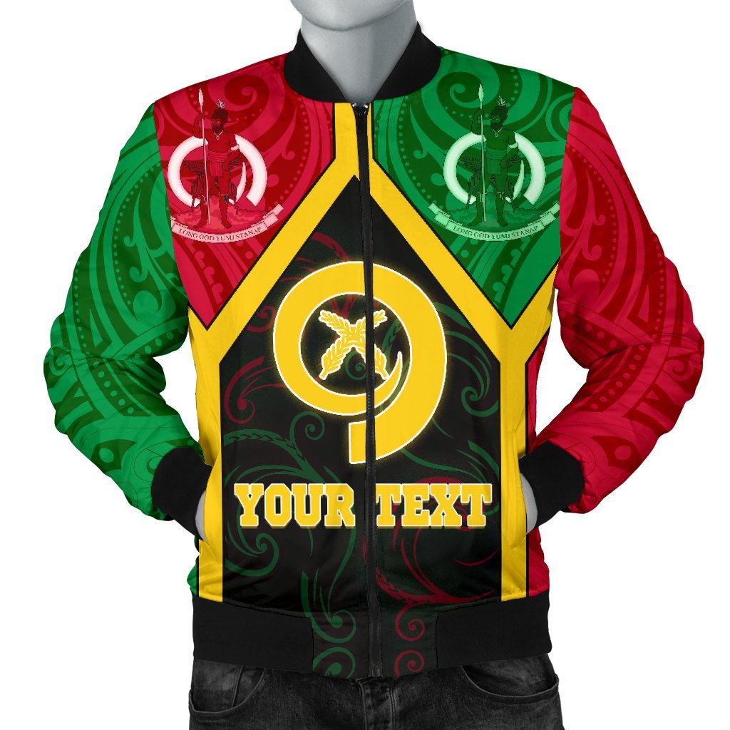 Polynesian Vanuatu Custom Personalised Men's Bomber Jacket - Vanuatu Flag and Coat Of Arms Reggae - Polynesian Pride
