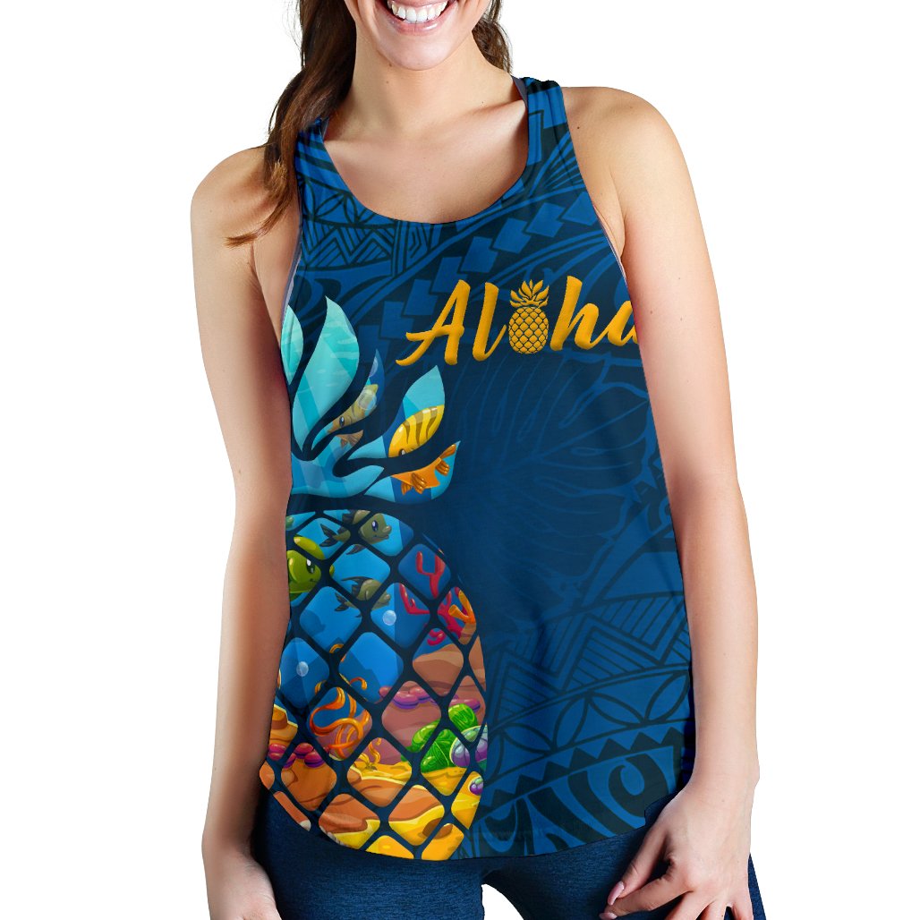 Hawaii Aloha Pineapple Women's Racerback Tank Blue - Polynesian Pride