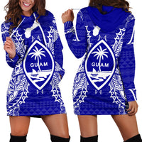 Guam Polynesian Hoodie Dress Map Blue Blue - Polynesian Pride