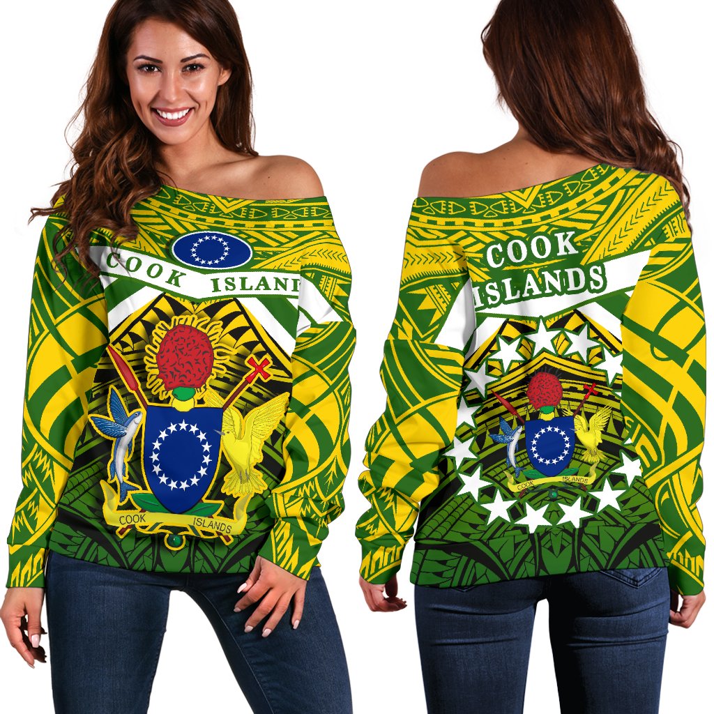Cook Islands Rugby Off Shoulder Sweater Spirit Green - Polynesian Pride
