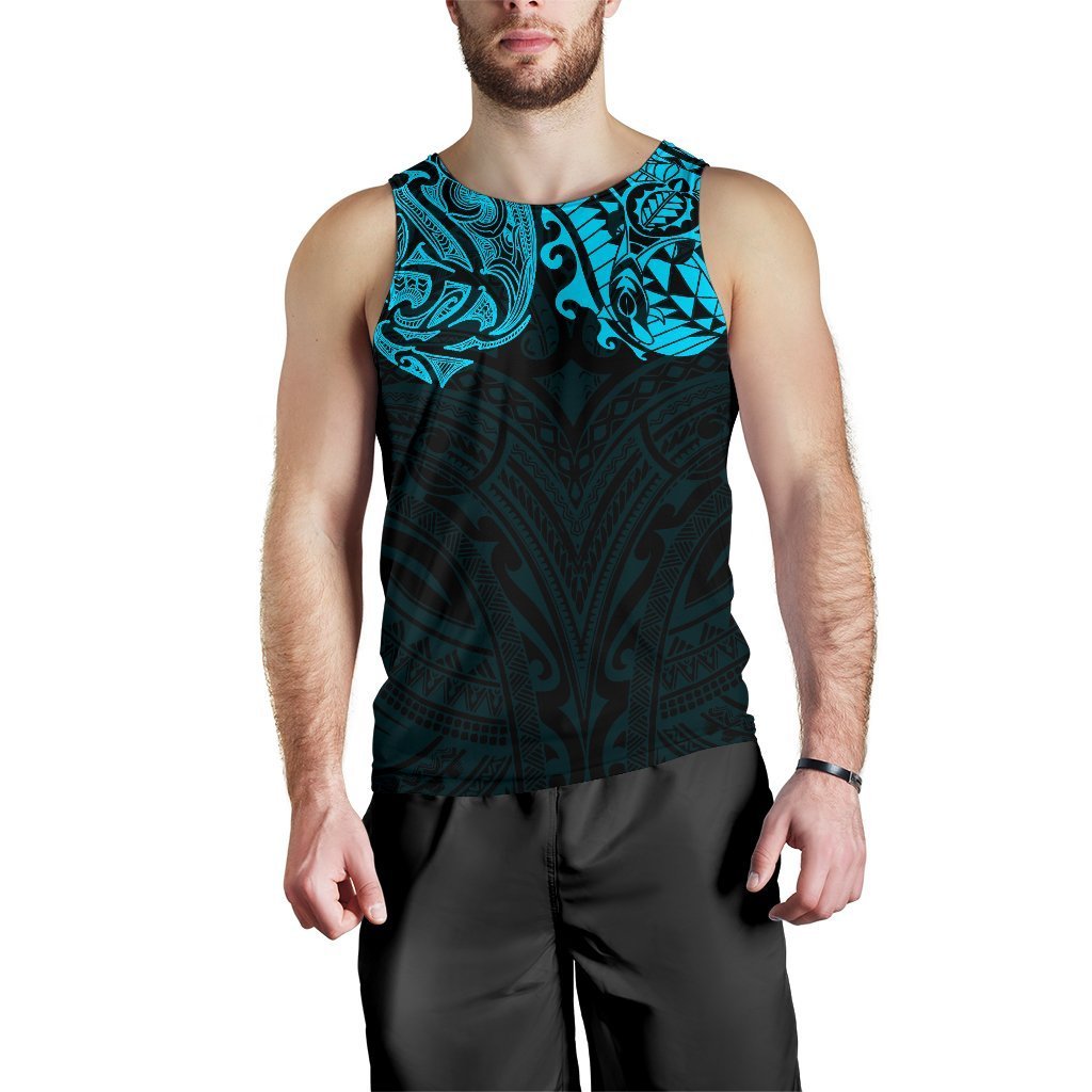 New Zealand Men'S Tank Top, Maori Polynesian Tattoo Blue Blue - Polynesian Pride