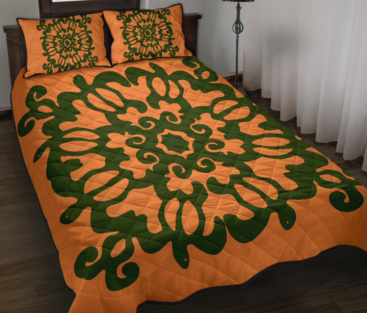 Hawaii Turtle Pattern New Orange Quilt Bed Set - Skin Style - AH - Polynesian Pride