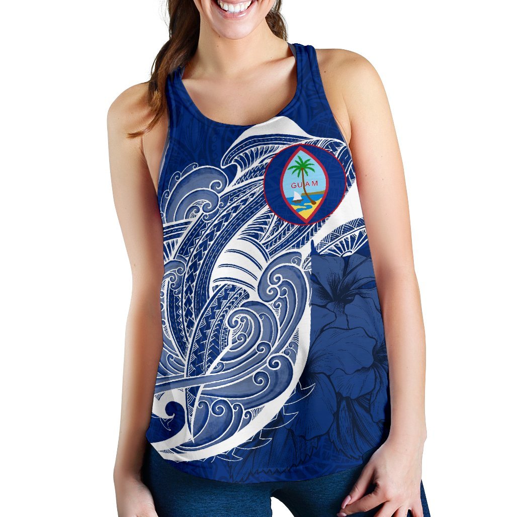 Guam Women'S Racerback Tank Shark Coat Of Arms Blue - Polynesian Pride