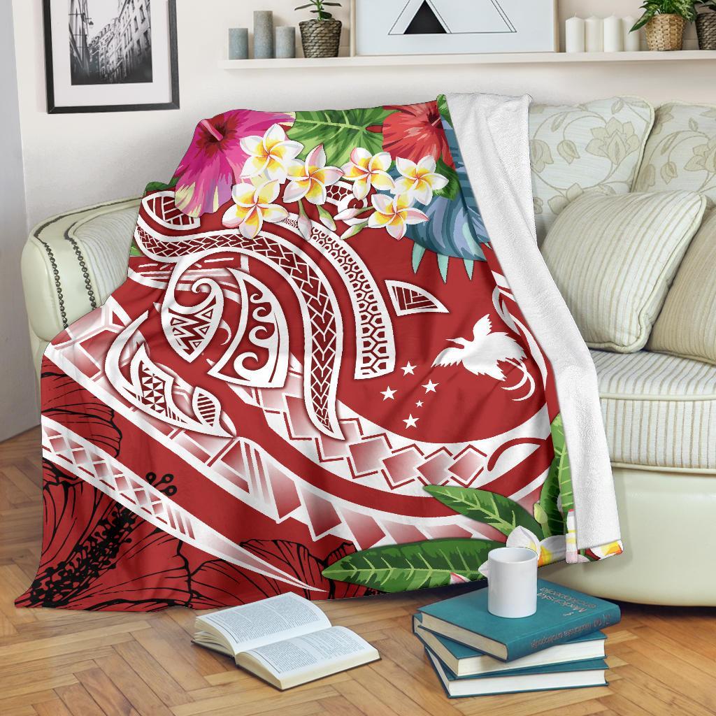 Papua New Guinea Polynesian Premium Blanket - Summer Plumeria (Red) White - Polynesian Pride