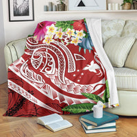 Papua New Guinea Polynesian Premium Blanket - Summer Plumeria (Red) White - Polynesian Pride
