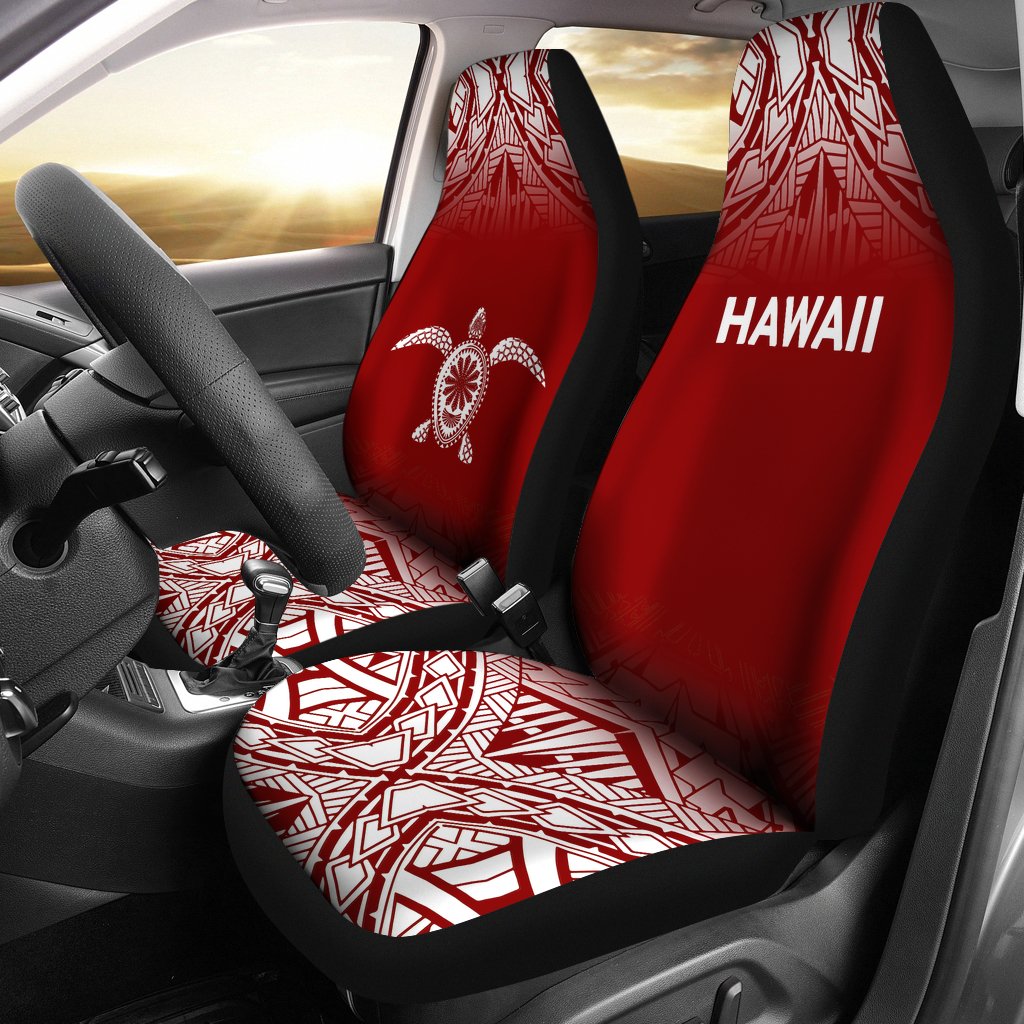 Hawaii Car Seat Covers - Polynesian Turtle Tattoo Fog Red Universal Fit Red - Polynesian Pride