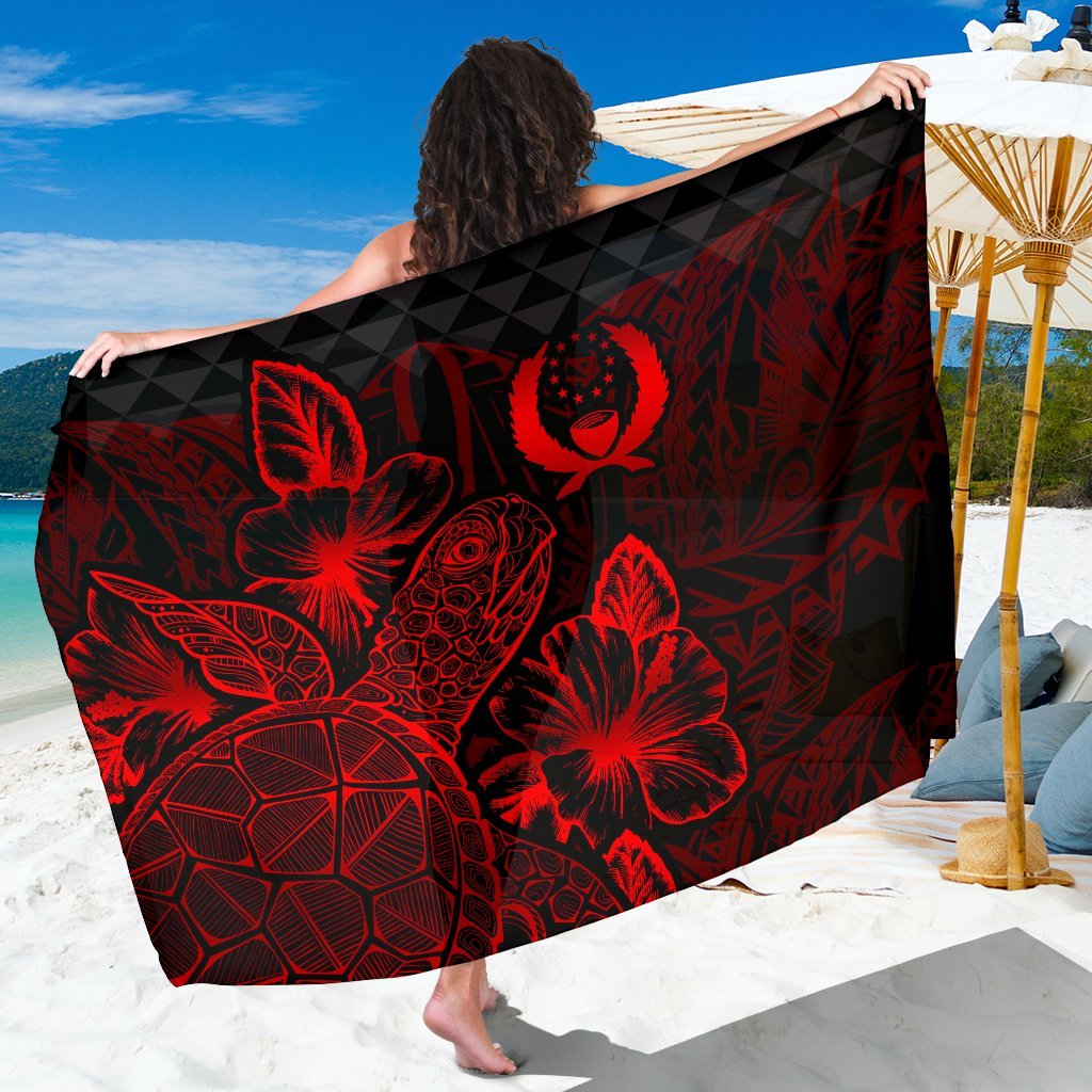 Pohnpei Sarong - Turtle Hibiscus Pattern Red Women One Size Red - Polynesian Pride