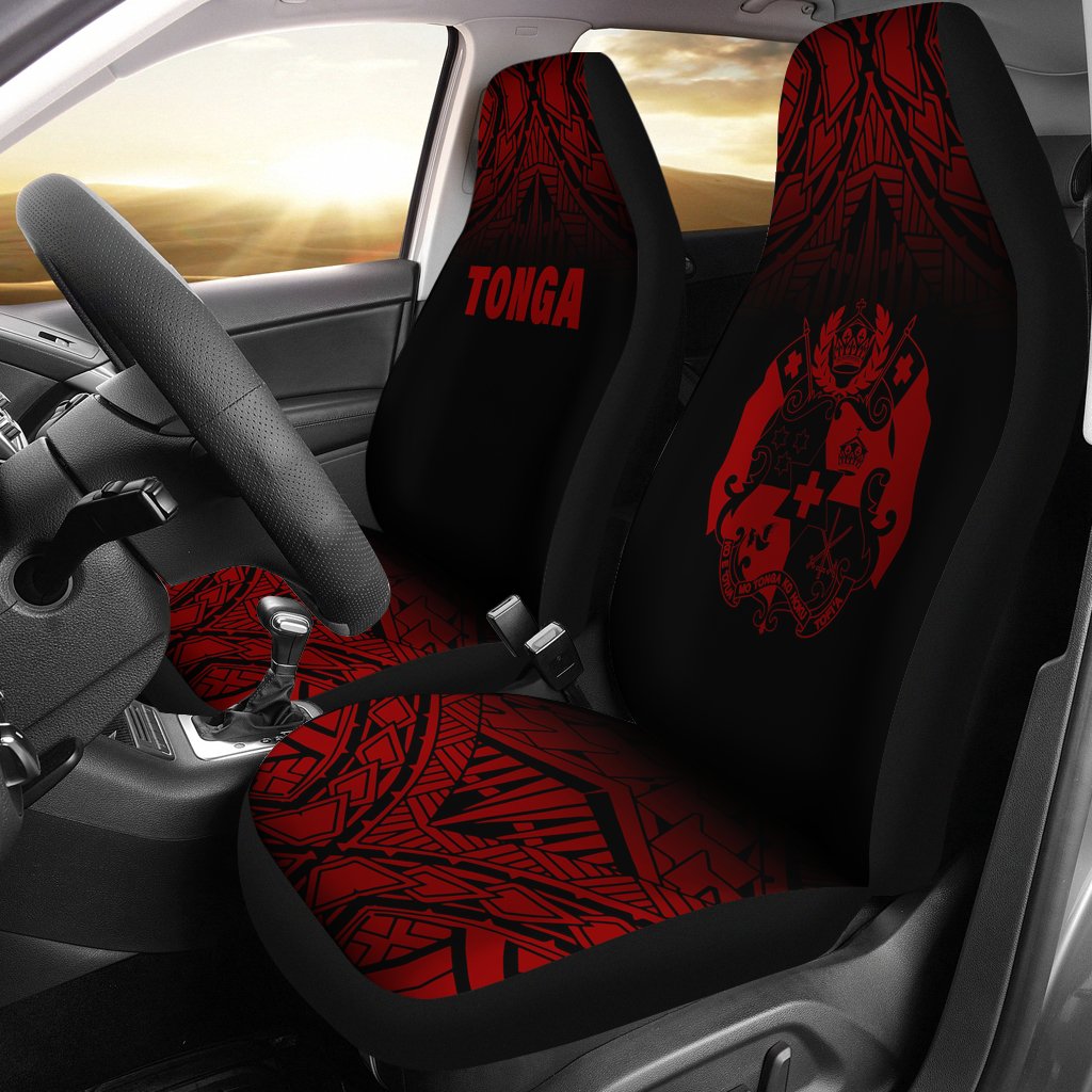 Tonga Car Seat Covers - Tonga Coat Of Arms Polynesian Tattoo Fog Deep Red Universal Fit Red - Polynesian Pride