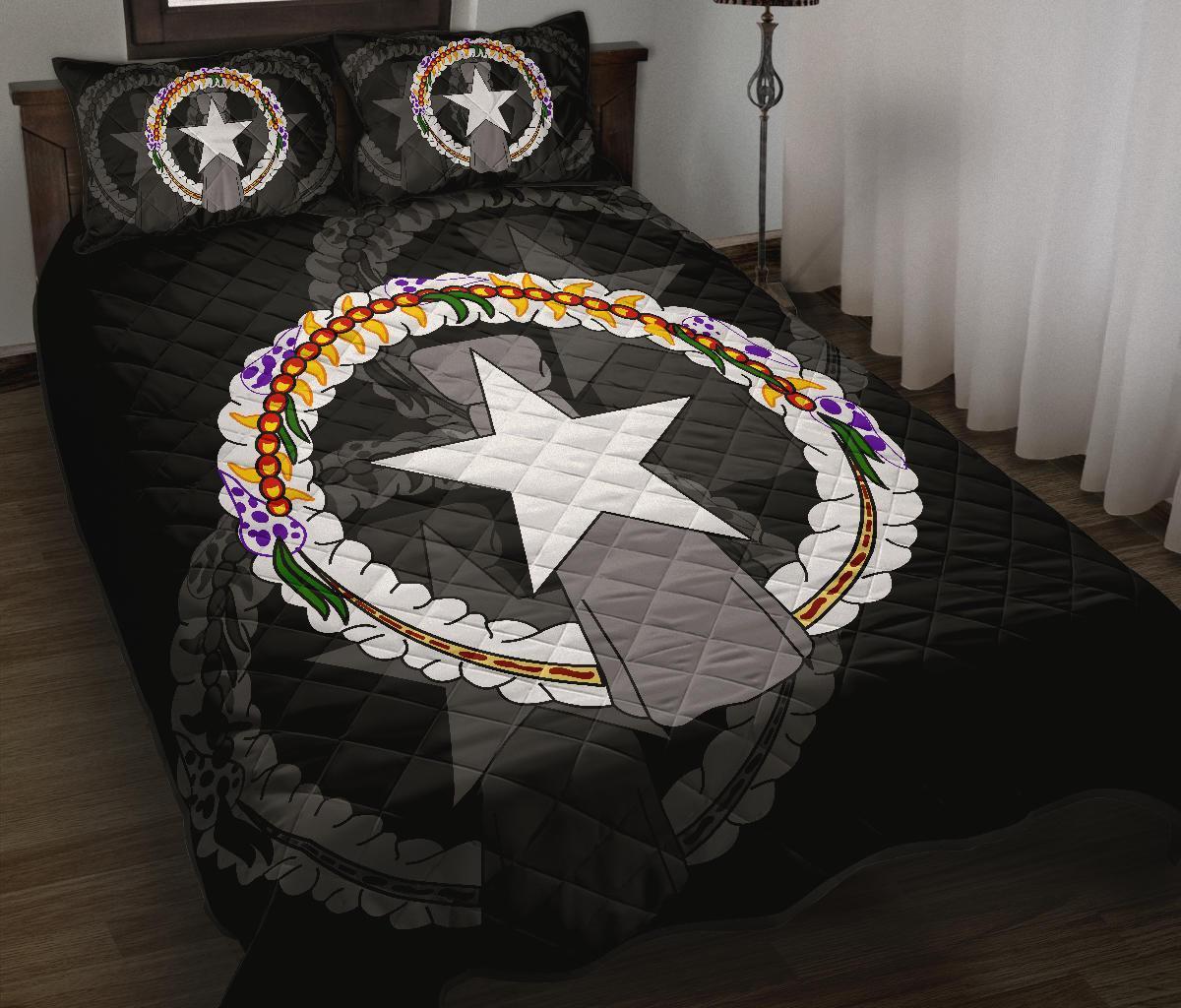 Nothern Mariana Islands Polynesian Quilt Bed Set Black - Polynesian Pride