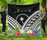 Chuuk Premium Quilt - Chuuk Coat of Arms & Polynesian Tropical Flowers White - Polynesian Pride