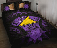 Tokelau Polynesian Quilt Bed Set Hibiscus Purple Black - Polynesian Pride