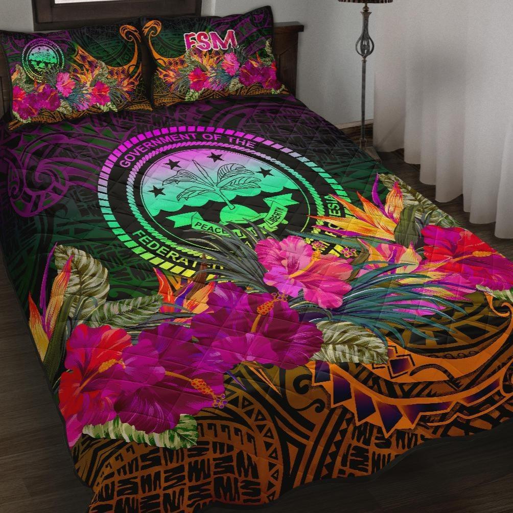 Federated States of Micronesia Quilt Bed Set - Summer Hibiscus Art - Polynesian Pride