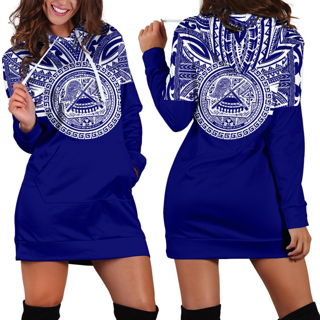 American Samoa Women Hoodie Dress - American Samoa Coat Of Arms Polynesian Flag Color Blue - Polynesian Pride