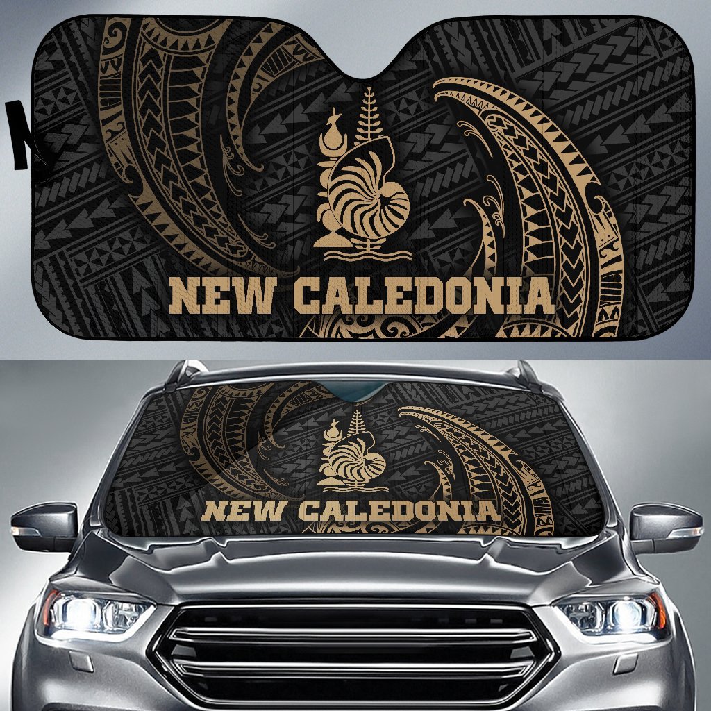 Polynesian New Caledonia Sun Shades - Gold Tribal Wave Auto Sun Shade Universal Fit Gold - Polynesian Pride