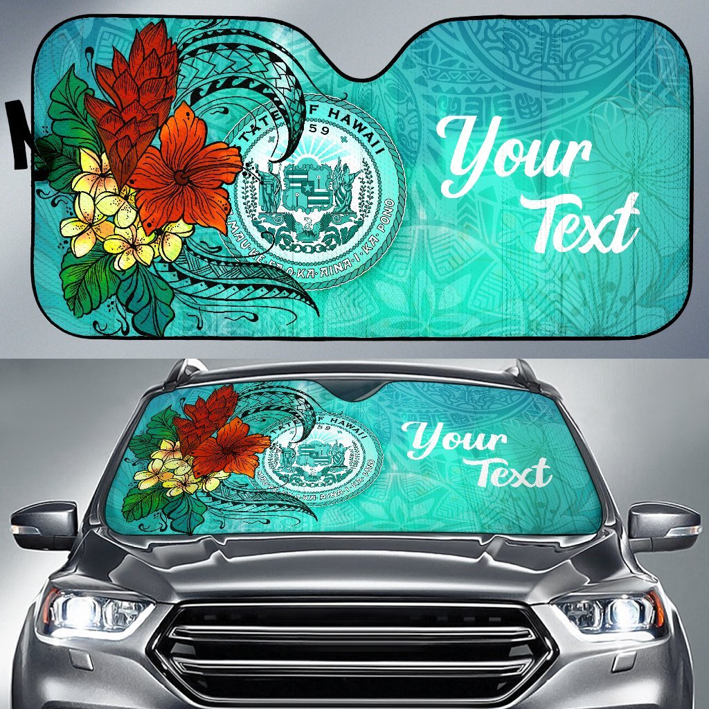 Hawaii Auto Sun Shade - Tropical Flowers Style Auto Sun Shade - Hawaii Universal Fit Green - Polynesian Pride