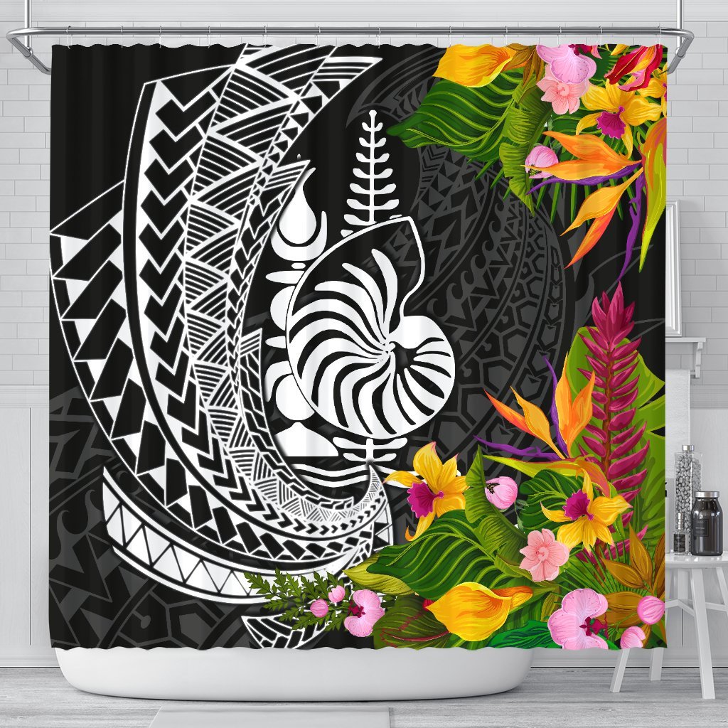 New Caledonia Shower Curtains - Seal Spiral Polynesian Patterns 177 x 172 (cm) Black - Polynesian Pride