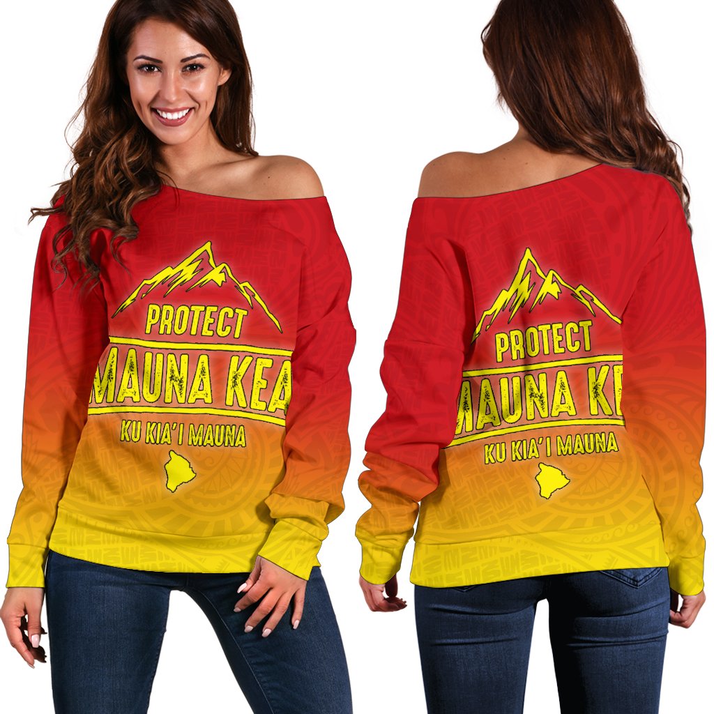 Hawaii Mauna Kea - Women's Off Shoulder Sweater Red - Polynesian Pride