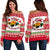 Polynesian Hawaii Ugly Christmas Women's Off Shoulder Sweater - Humuhumu Fish Red - Polynesian Pride