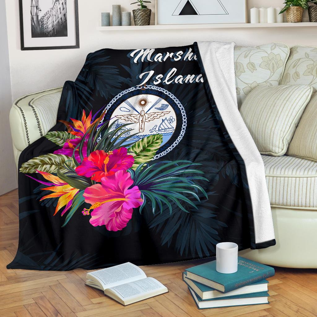Marshall Islands Polynesian Premium Blanket - Tropical Flower White - Polynesian Pride
