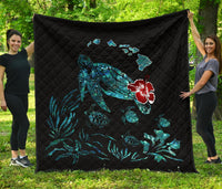 Hawaii Ohana Honu Paua Shell Premium Quilt Black - Polynesian Pride