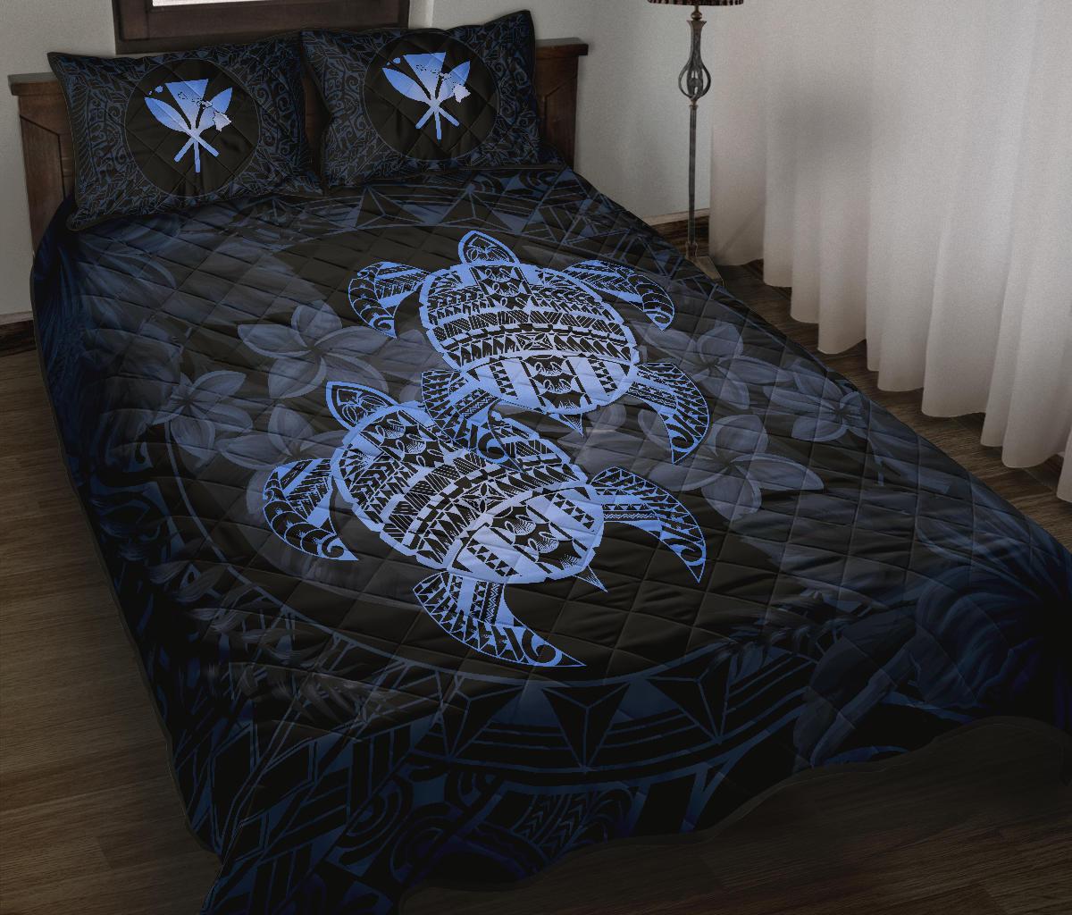 Hawaii Quilt Bed Set - Turtle Strong Pattern Hibiscus Plumeria Blue AH Blue - Polynesian Pride