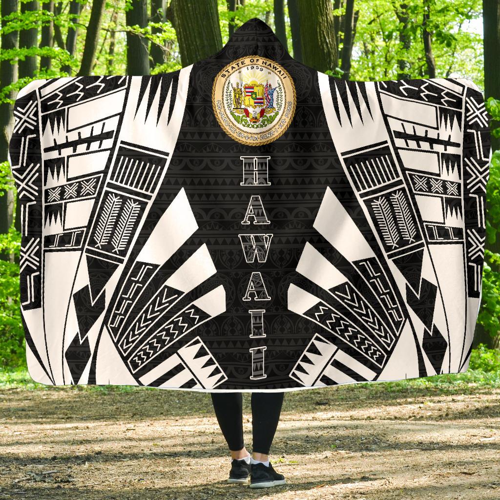 Hawaii Hooded Blanket - Polynesian Tattoo Black Hooded Blanket Black - Polynesian Pride