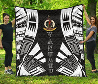 Vanuatu Premium Quilt - Vanuatu Coat Of Arms Polynesian White Tattoo Black - Polynesian Pride