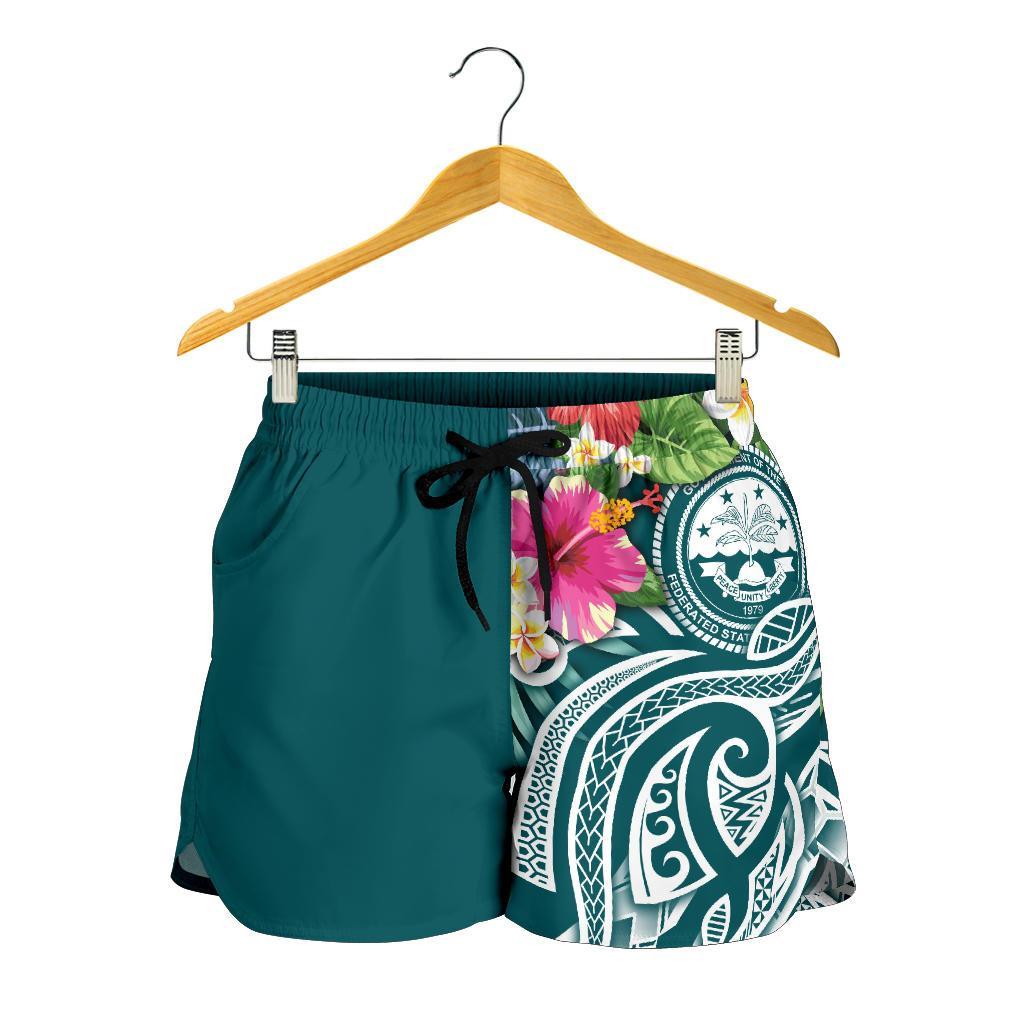FSM Polynesian Women's Shorts - Summer Plumeria (Turquoise) - Polynesian Pride