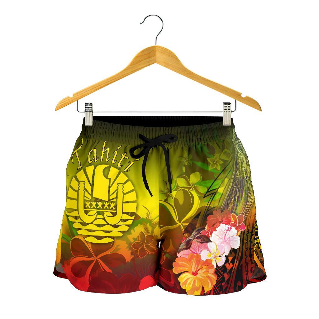 Tahiti Women's Shorts - Humpback Whale with Tropical Flowers (Yellow) - Polynesian Pride