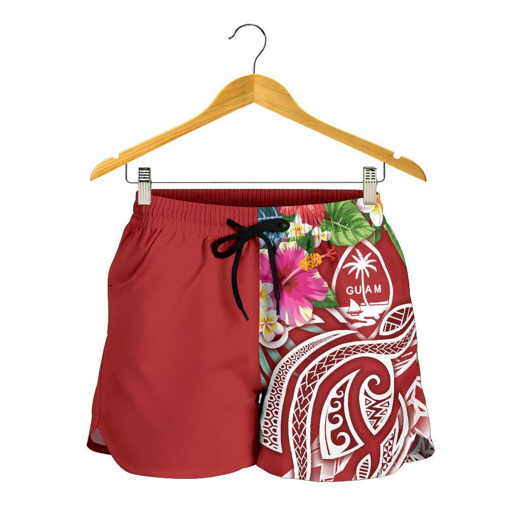 Guam Polynesian Women's Shorts - Summer Plumeria (Black) - Polynesian Pride