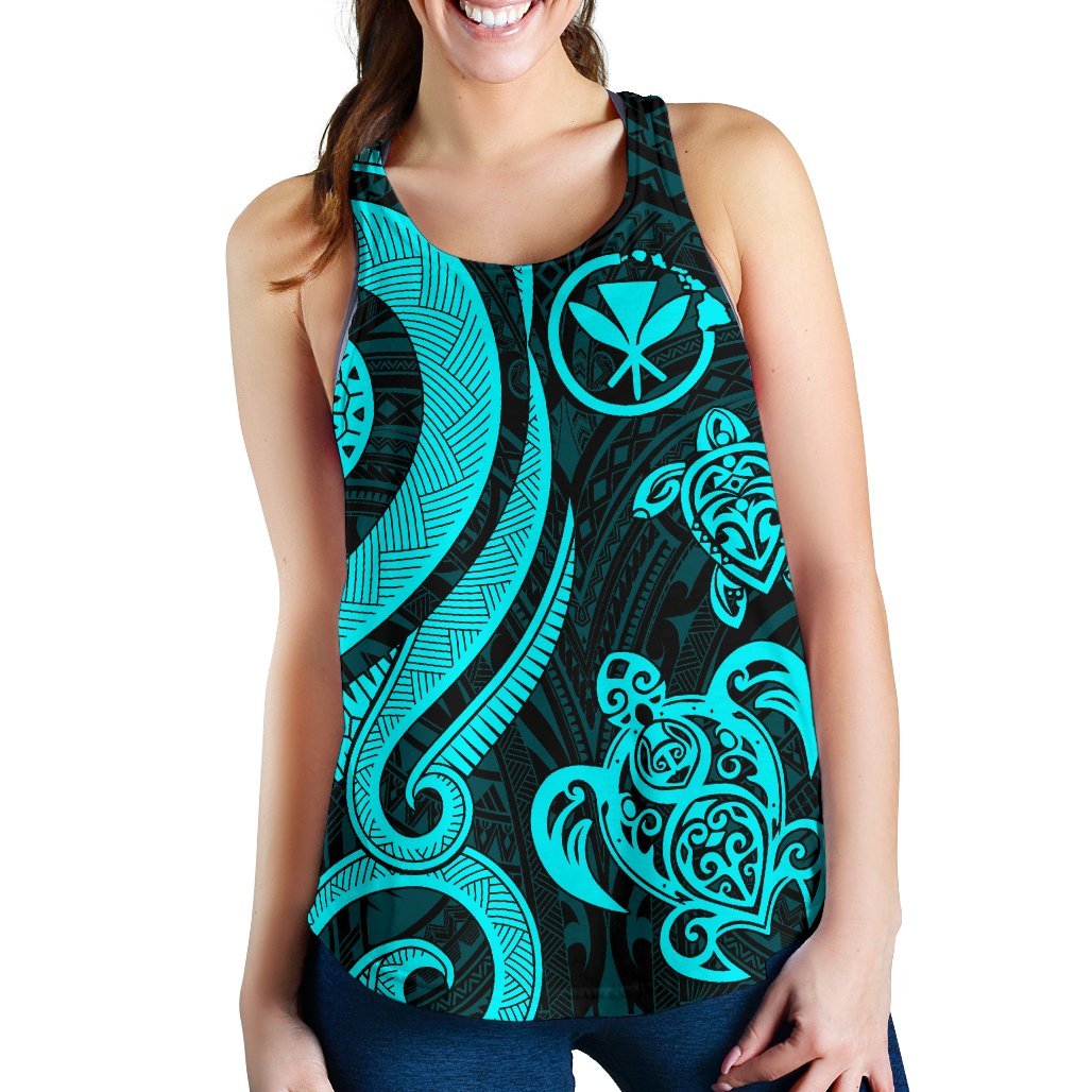 Polynesian Hawaii (Kanaka Maoli) Women Racerback Tank - Turquoise Tentacle Turtle - Polynesian Pride