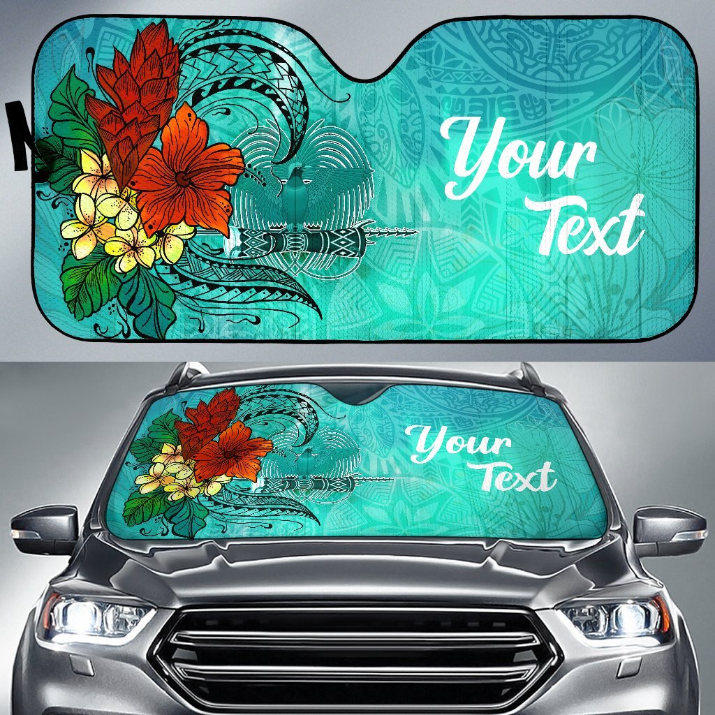 Papua New Guinea Auto Sun Shade - Tropical Flowers Style Auto Sun Shade - Papua New Guinea Universal Fit Green - Polynesian Pride