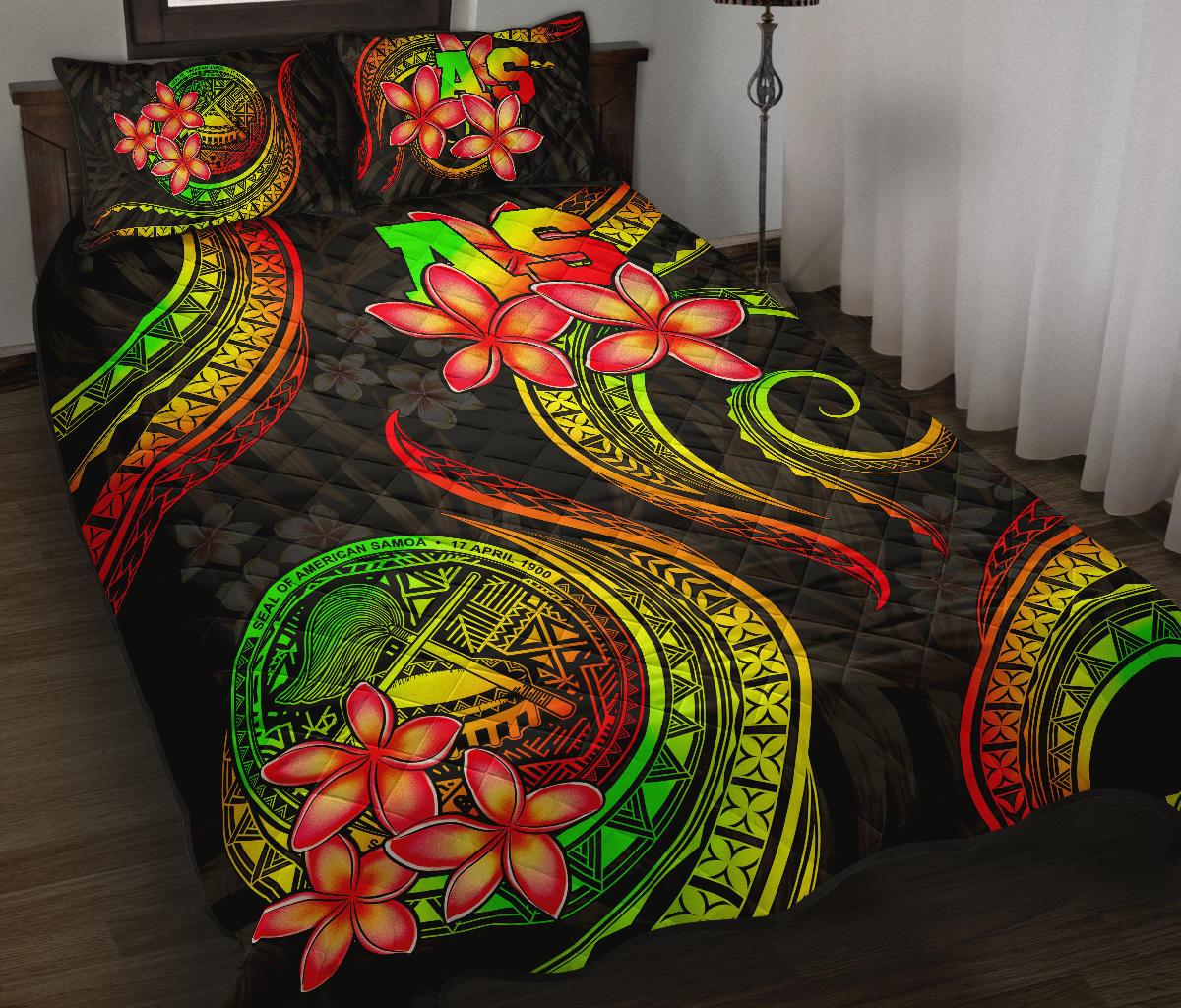 American Samoa Polynesian Quilt Bed Set - Reggae Plumeria Art - Polynesian Pride