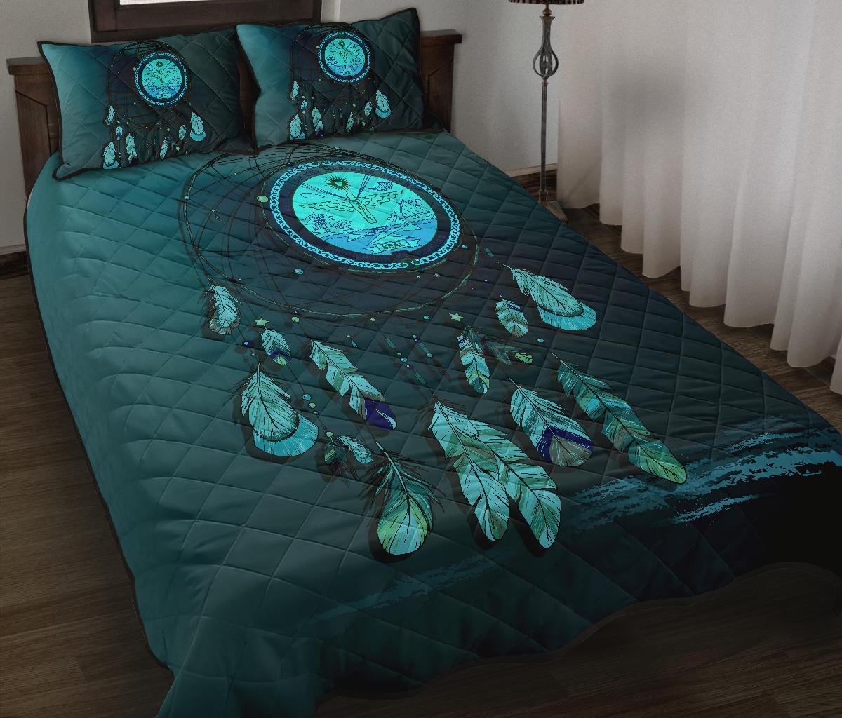 Marshall Islands Polynesian Quilt Bed Set Dreamcatcher Blue Blue - Polynesian Pride