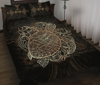 Hawaiian Polynesian Quilt Bed Set - Gold Turtle Floral - Polynesian Pride