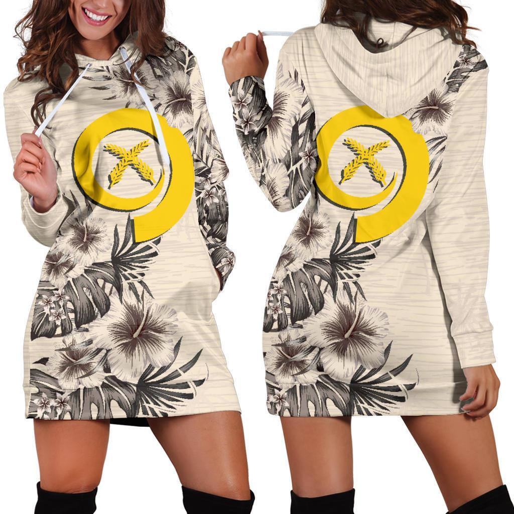 Vanuatu Hoodie Dress - Vanuatu Flag & Beige Hibiscus White - Polynesian Pride