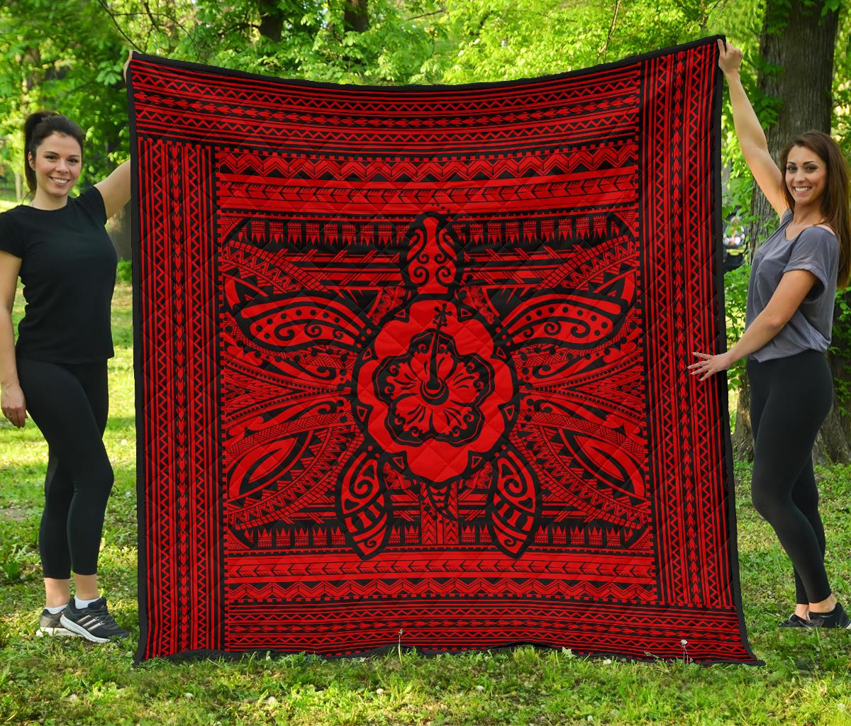 Hawaii Polyensian Turtle Premium Quilt Red Red - Polynesian Pride