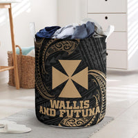 Wallis and Futuna Polynesian Laundry Basket - Gold Tribal Wave One Style One Size Black - Polynesian Pride