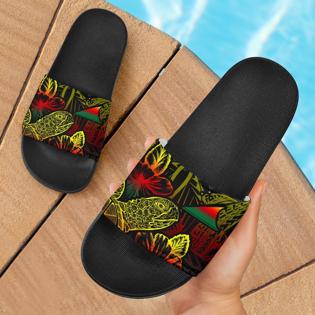 Tokelau Sandals - Turtle Hibiscus Pattern Reggae Black - Polynesian Pride