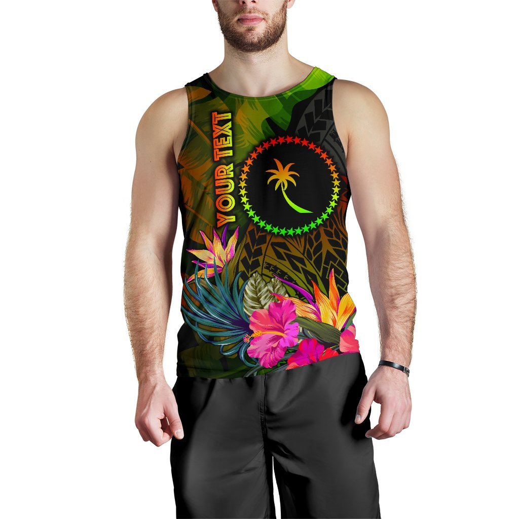 Chuuk Polynesian Personalised Men's Tank Top - Hibiscus and Banana Leaves - Polynesian Pride