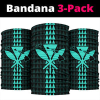Hawaii Kanaka Map Kakau Bandana 3 - Pack - Turquoise - Polynesian Pride
