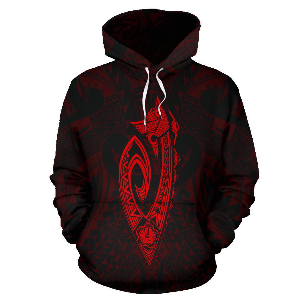Polynesian Fish Hook Kanaka Map of Hawaii Hoodie Red - Polynesian Pride